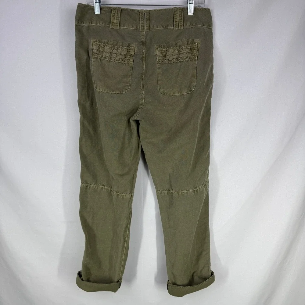 Sundance Linen Blend Boho Lace Trim Pants Size 4 Granola Coastal Grandmother
